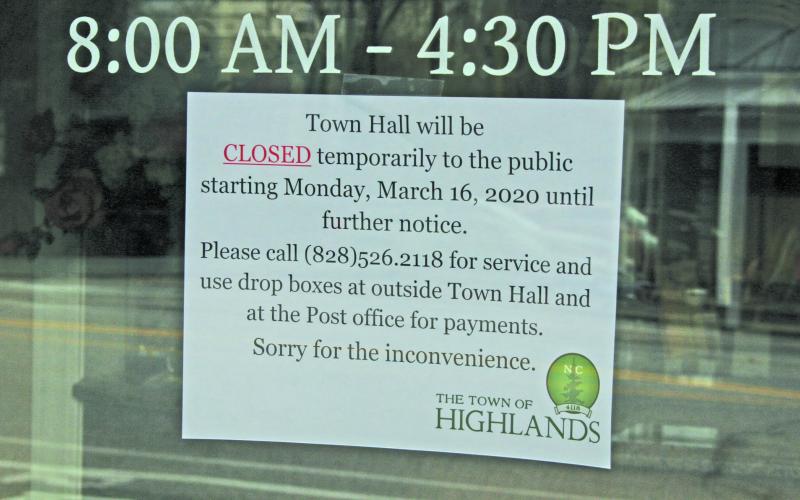 The Town of Highlands has closed Town Hall and the Rec Center to the public until further notice.