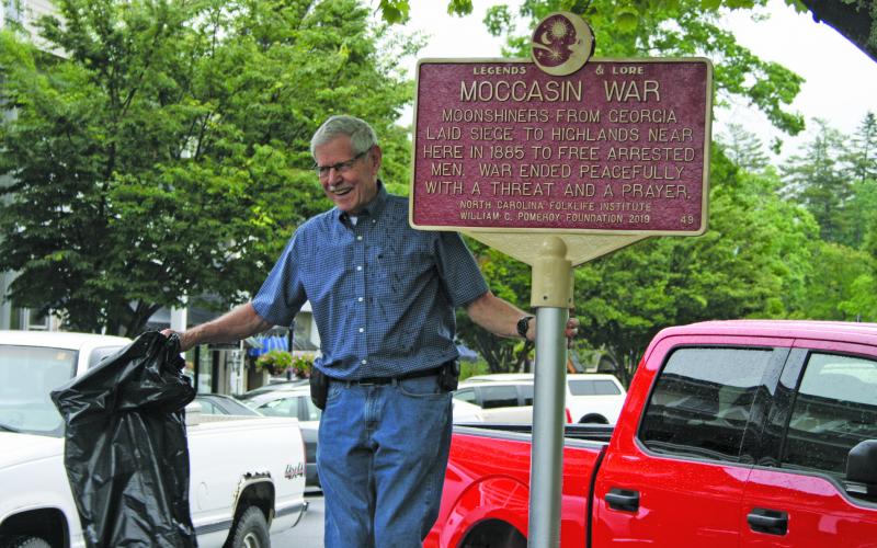 Highlands historian Ran Shaffner unveiled a historical marker in 2019 highlighting the Moccasin War that took place in Highlands in 1885.