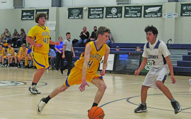 Photo by Michael O’Hearn/Crossroads Chronicle HHS senior J.D. Head dribbles against Summit on Tuesday. 