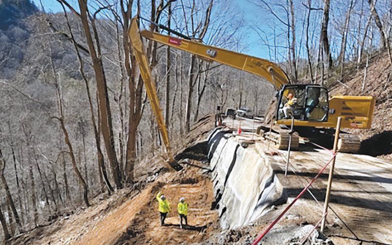 Submitted photo - Crews work to fix the washed out section of Highlands Road on Monday, Jan. 29.