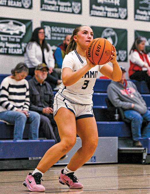 Sophomore Oliva Reevs attempts a three-point shot during a regular season matchup against Highlands.  |  Photo courtesy of Jackson Dauble