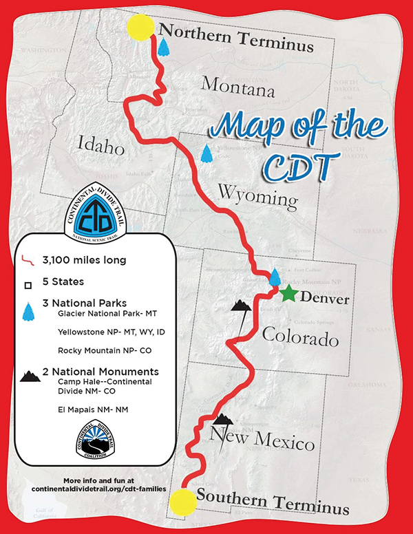 The map showcases the 3,100 mile route that de Graffenried will hike from Mexico to Canada.