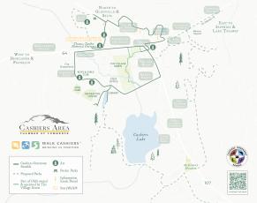This map shows the existing and proposed trail network of the Cashiers Greenway Ramble, connecting parks, businesses, community gathering spaces and other destinations throughout Cashiers while promoting walkability and outdoor recreation.
