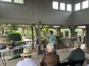 Lila McAlpin discusses the challenges of starting and finishing paintings during her demonstration at The Village Green on Monday, July 13.
