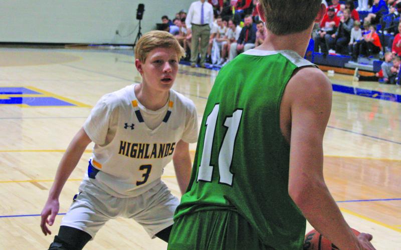 Highlands' Brent Sleight defends an inbounds pass against Blue Ridge.