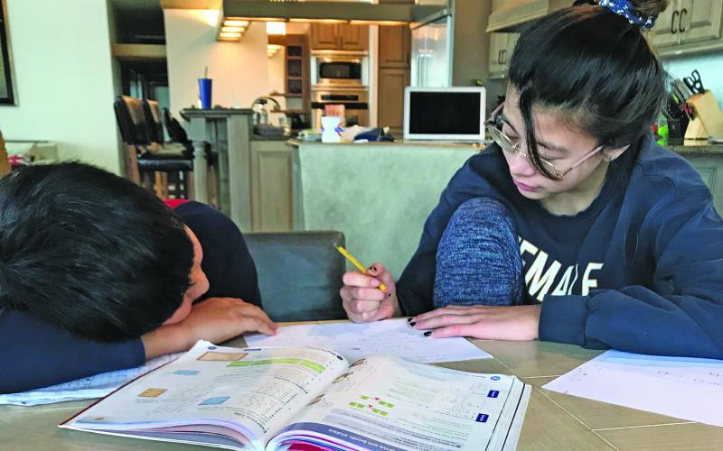 Micah and Annabelle Ham-Ye are taking part in e-learning from home and will be remotely attending school until June.