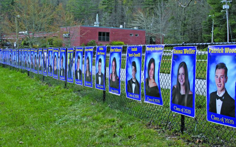 Highlands School seniors are being honored with a display along the track on 5th Street.