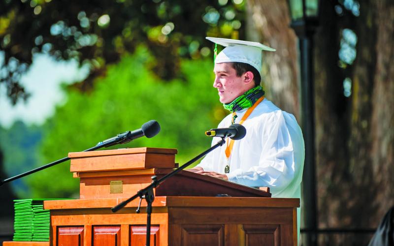 Senior class speaker Matt Campbell, of Highlands, addressed the crowd during Rabun Gap-Nacoochee School’s commencement.