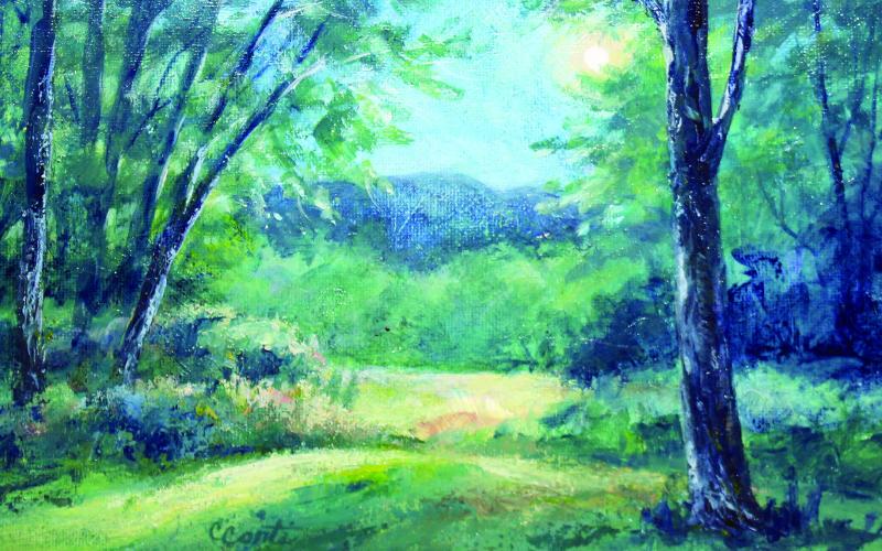 “In the Stillness” by artist Carol Conti is a representation of what Bartram may have seen and felt during his travels through Western North Carolina.