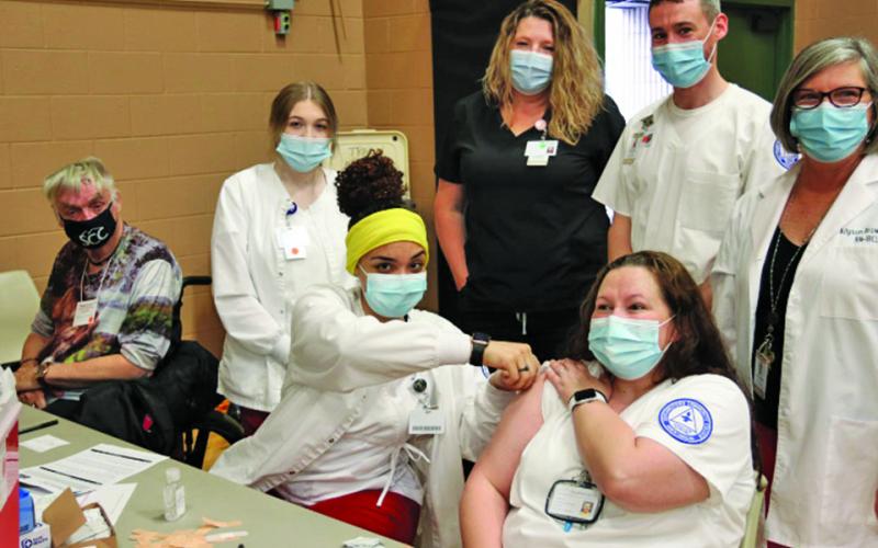 Students and faculty from Southwestern Community College did their part by volunteering to administer COVID-19 vaccinations at the Highlands Rec Center on Sunday.