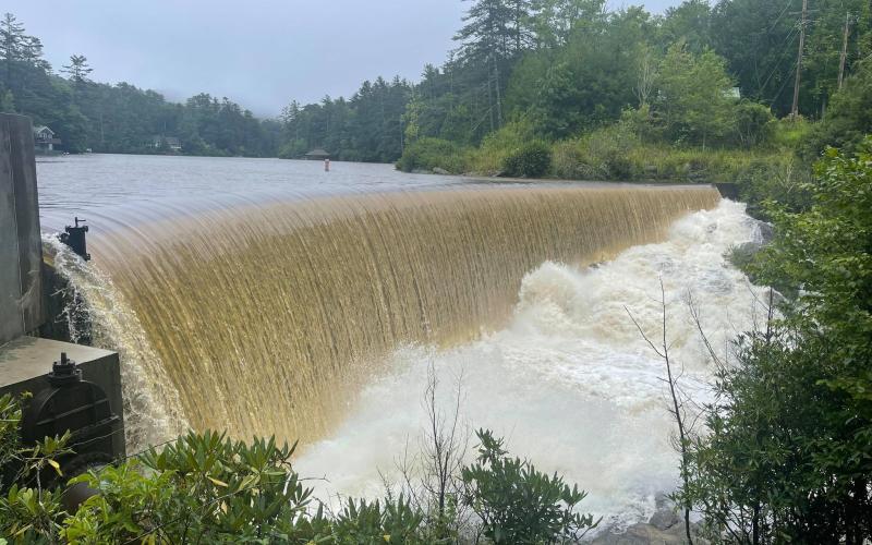 Photo by Dustin Hirschfeld A photo of Lake Sequoyah Dam during Tropical Storm Ida