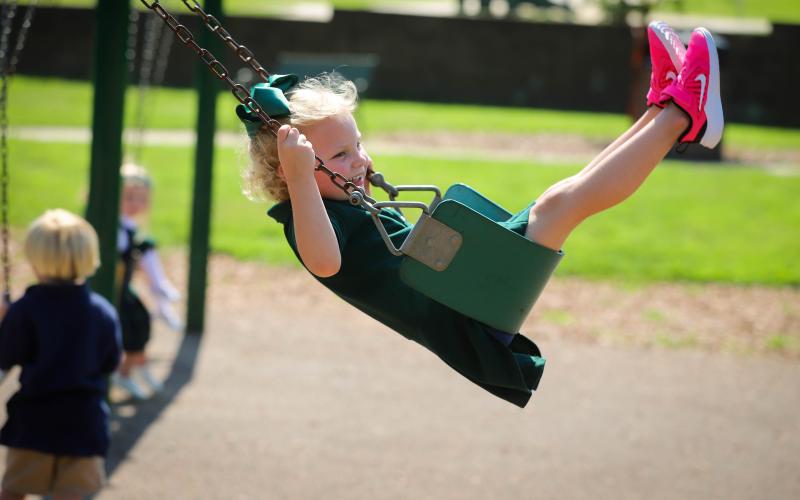 Rabun Gap-Nacoochee School welcomed the 2021-2022 school year on Aug. 25 and officially opened its Early Learning Center with PreK3. Pictured, PreK3 student Emery Selness, of Highlands, enjoys the playground.