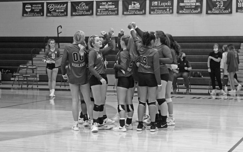 Photo by Christopher Smith/Staff The Lady Highlanders break down the huddle against Nantahala last Thursday.