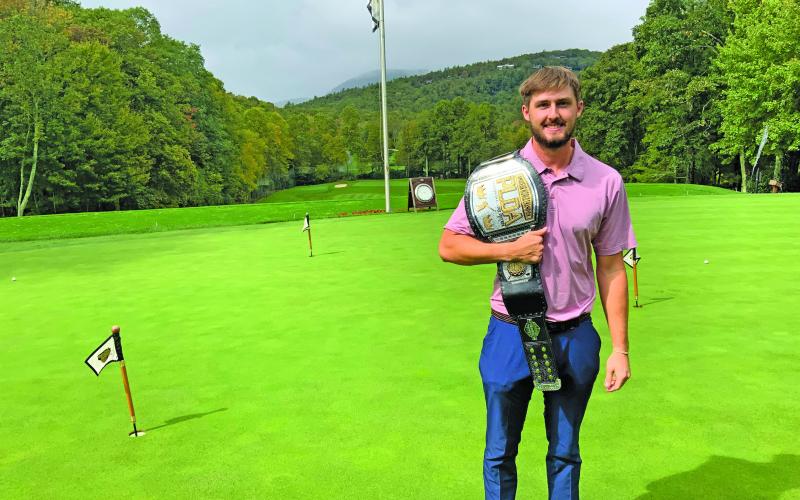 Photo by Christopher Smith/Staff Highlands School alumnus Kyle Gabbard spent most of his time during the COVID-19 pandemic practicing his long drive technique at Wildcat Cliffs Country Club.