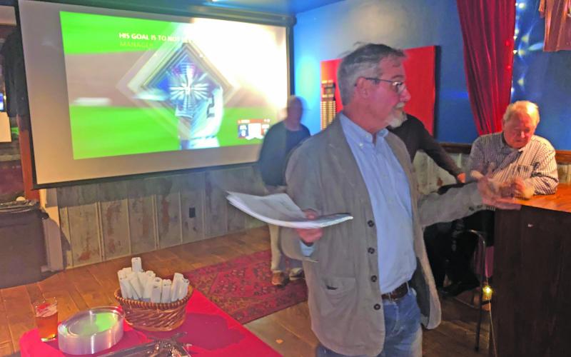 Photo by Christopher Smith/Staff Patrick Taylor giving a speech after winning the Highlands Mayoral race on Tuesday night.