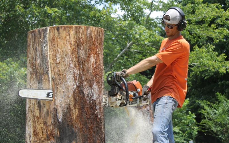 Photo by Christopher Lugo/Staff Chainsaw carver and owner of Extreme Sculpting, Chris Lantz, said his overall goal is to carve large pieces that houses are centered around.