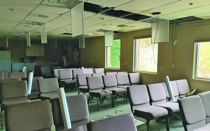 Broken water pipes in the ceiling caused damage throughout the  Peggy Crosby Center and the Literacy and Learning Center.