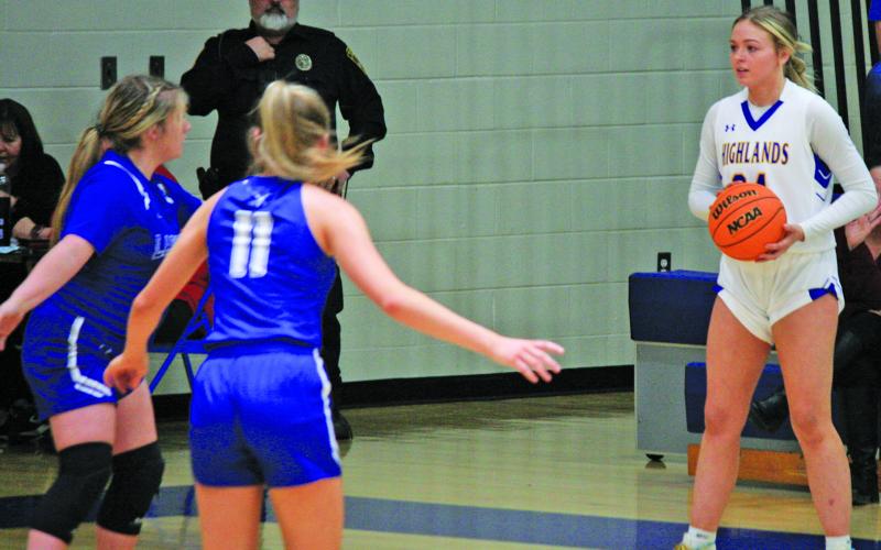 Bella Wilson (34) surveys the Hiwassee Dam defense during their game on Tuesday night.
