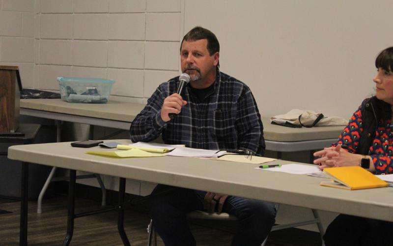 County commissioner John Shearl speaks during a public forum Thursday.