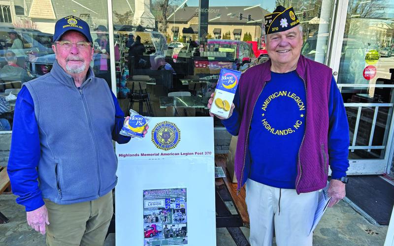 Members of American Legion Post 370 collected donations to send Moon Pies to active service members across North Carolina during a donation drive  last week in Highlands. More than $1,000 was collected between two locations, Bryson’s Food Store and Mountain Fresh.