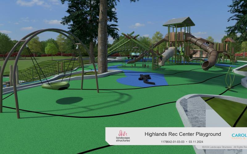 A rendering of the new playground at the Highlands Rec Park shows a larger and more inclusive facility for children of all ages. A fundraising campaign is underway to help pay for the final expenses associated with the new playground.
