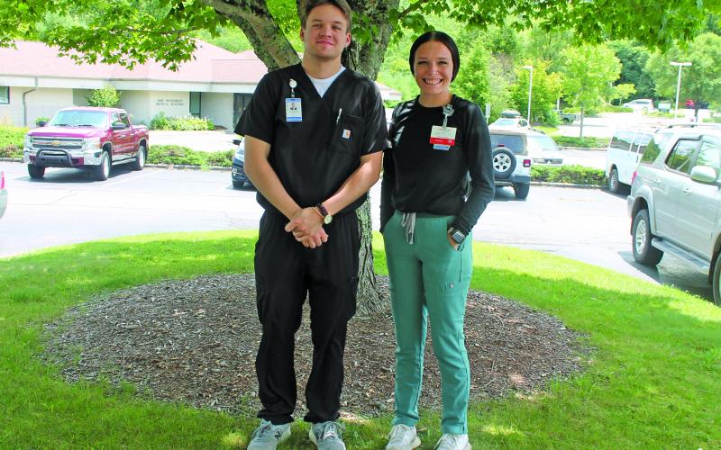Jackson Dunn (left) and Reese Schmitt are both CNAs at the Eckerd Living Center in Highlands, and are enrolled in Galen Nursing College.