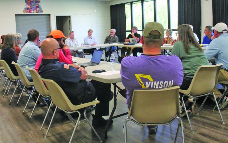 Local leaders met at the Recreation Center on Wednesday, Oct. 9, to discuss the best ways to move ahead on getting supplies and aid to heavily storm-damaged areas of the region.