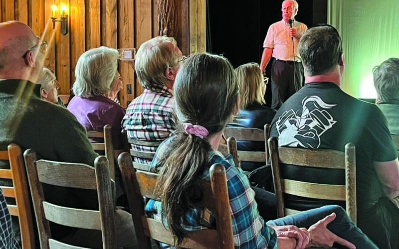 Entomologist Doug Tallamy addresses a group of Cashiers residents at Camp Merrie-Woode.
