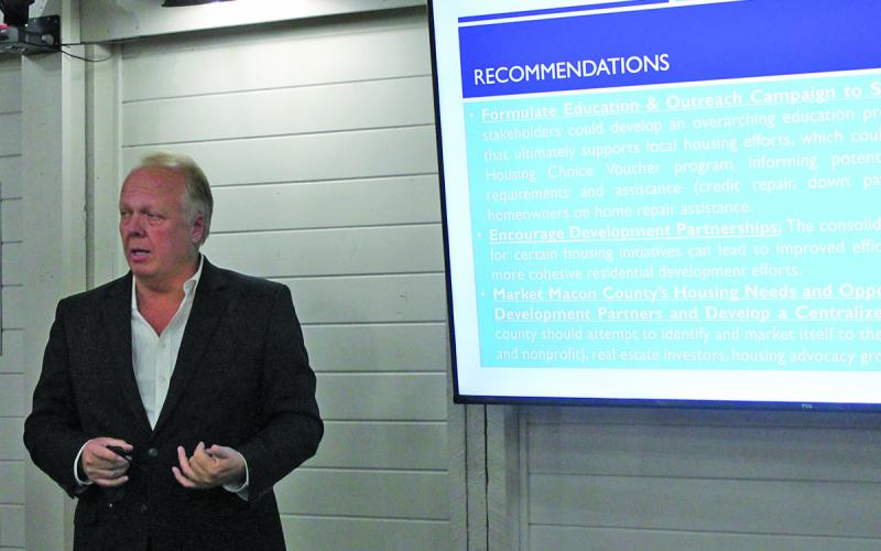 Patrick Bowen, president of Bowen National Research, presented findings of the county’s housing assessment during a meeting in Highlands.