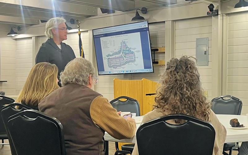 Breck Kean discusses the recently completed Macon County Housing Study as it relates to Highlands during a “Chamber Chat” event on Thursday.