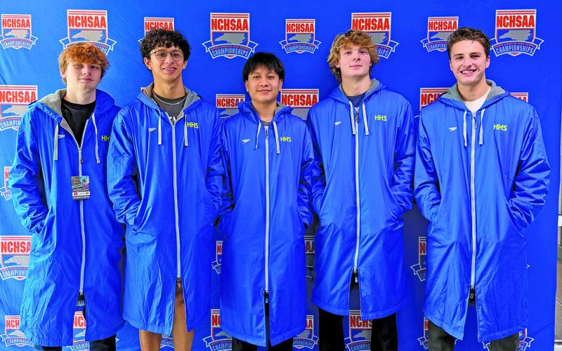 Highlands’ boys varsity swim team took part in the 1-A state swim meet in Cary on Saturday. The team consists of Jack Sumner, Paolo McRae, Jesus Mendoza, Finneaus Garner and Aniah McKim. They are coached by Steve Hott.
