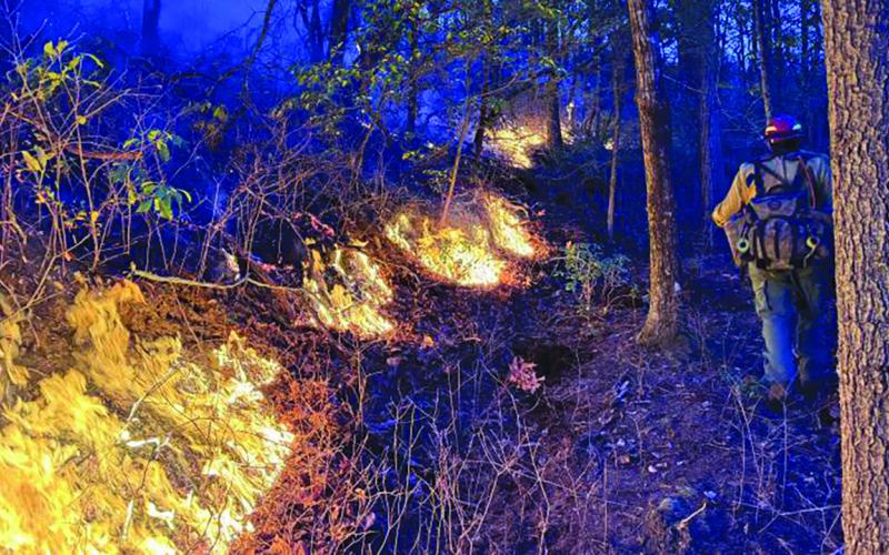 U.S. Forest Service crews battle a wildfire that started in the Chattahoochee-Oconee National Forest.