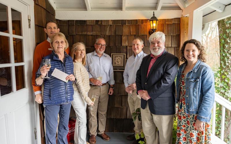In this photo from last year’s Village Heritage Award are, from the left, Ann Mckee Austin, Philip Bradley, Helen Harmon, Chad Boswell, Travis Boswell, John Barrow, and Amelia Golcheski.