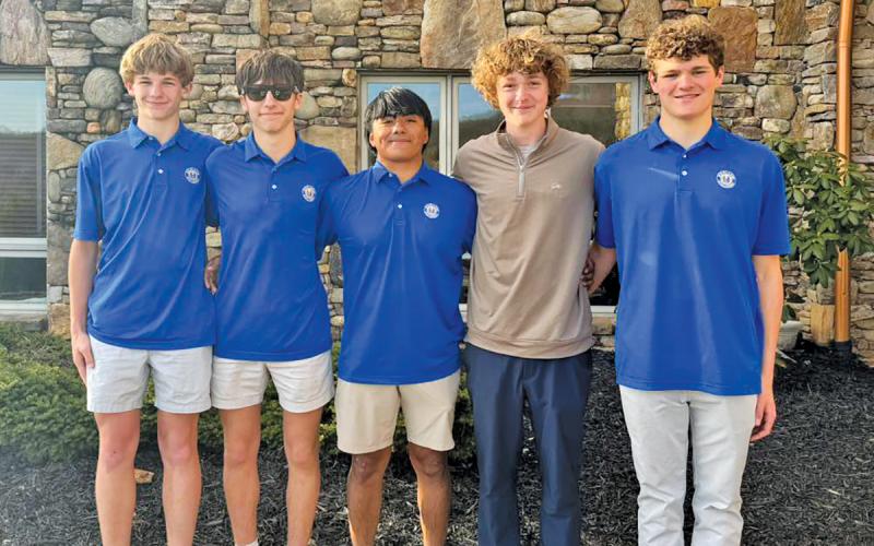 Highlands varsity boys golf finished fourth overall at Mountain Harbor Country Club on March 24. Pictured from left: Weston Sellars, Rowen Carnes, Bryan Jarquin, Sam Conner and Chase Kenter.  |  Photo courtesy of Highlands Booster Club