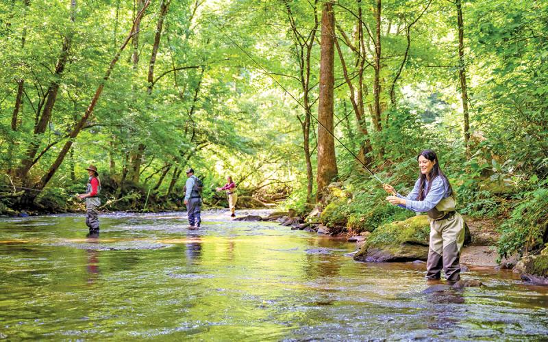 Anglers fish for trout along the riverbank of a hatchery-supported stream in Western North Carolina.  |  Photo by C2 Photography/VisitNC.com