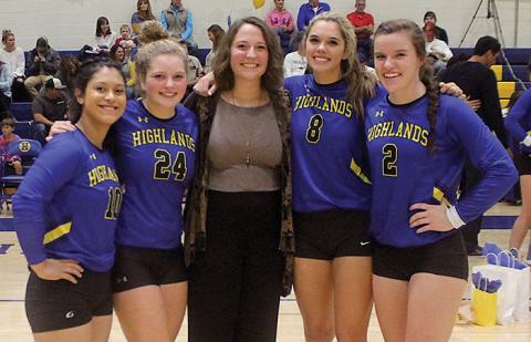 The 2019 Highlands volleyball team seniors were honored on senior night during the team’s final home match of the season against Cherokee. Seniors are, from left:, Morgan Olvera, Jeslyn Head, Sayla Roman, Bailey Schmitt and Kedra McCall.