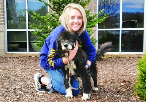 CHHS shelter manager Kaitlyn Moss plays with one of the 26 dogs rescued from a South Carolina residence on Friday, Jan. 17.