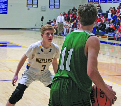 Highlands' Brent Sleight defends an inbounds pass against Blue Ridge.