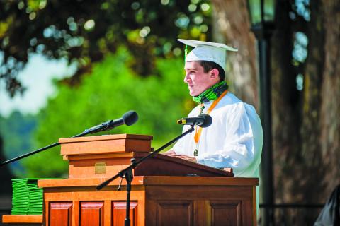 Senior class speaker Matt Campbell, of Highlands, addressed the crowd during Rabun Gap-Nacoochee School’s commencement.