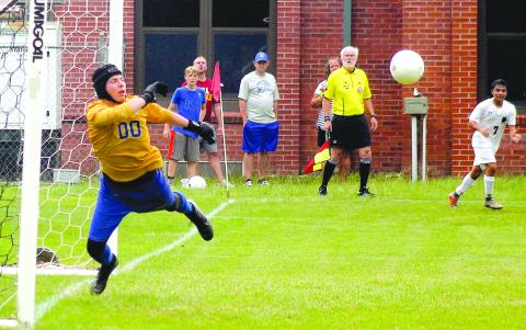Highlands goalkeeper Ethan Tate stops a shot during the 2019 soccer season. The Highlanders’ 2020 season is in doubt due to COVID-19.