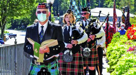 Members of First Presbyterian Church marched down Main Street in Highlands as part of the annual Kirkin’ O’ the Tartan service on Sunday. The event concluded at Kelsey-Hutchinson Founders Park with a blessing of the tartans.