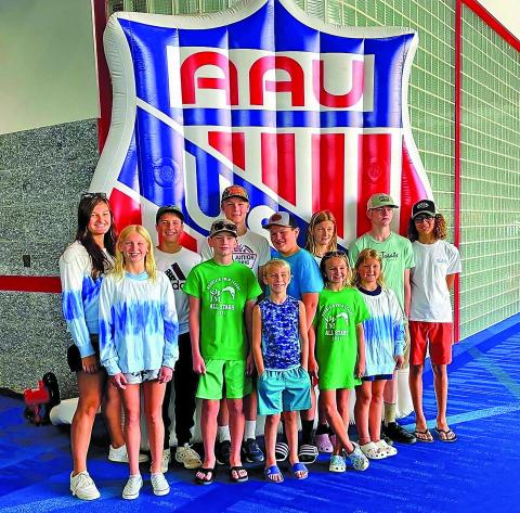 The entire team that traveled to the AAU Junior Olympics is: Jelehna McKim, Finneaus Garner, Mark Gross, Aniah McKim, Paolo McRae, Chase Kenter, Jack Sumner, Jasmine Abranyi, Sofia and Lilliana Jandera Chambless, Justin Powell and Corena Dearth. 