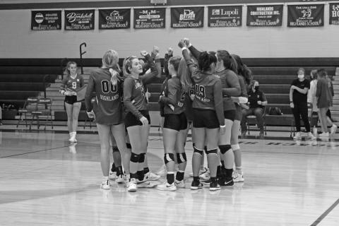 Photo by Christopher Smith/Staff The Lady Highlanders break down the huddle against Nantahala last Thursday. 
