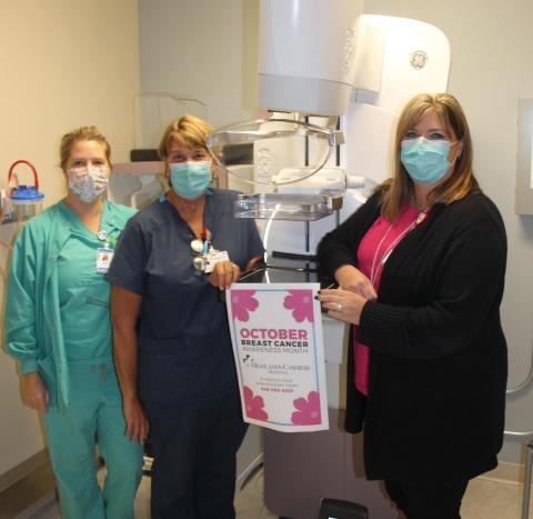 Photo by Christopher Smith/STaff Pictured left to right: Jami Fletcher, Meg Ham RT, R, M, CT and Lori Smith, MBA, RT (R) RDMS, RDCS, RVT, Regional Manager Radiology/Imaging, in front of the new 3D mammography machine at Highlands-Cashiers Hospital. 
