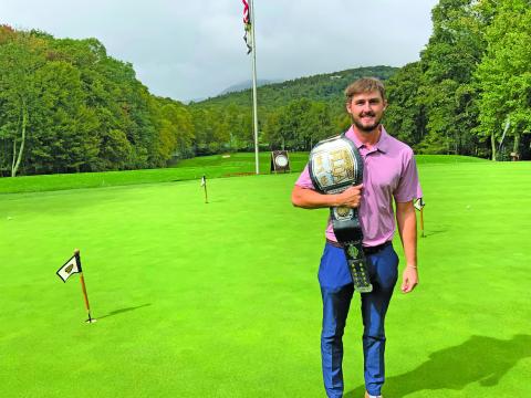 Photo by Christopher Smith/Staff Highlands School alumnus Kyle Gabbard spent most of his time during the COVID-19 pandemic practicing his long drive technique at Wildcat Cliffs Country Club. 