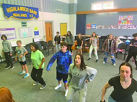 Students at Highlands School practice a number for an upcoming production of Fame Jr. at the Highlands Performing Arts Center. Tickets to the show are free, but need to be reserved ahead of Nov. 3.