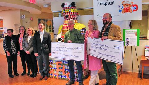 Representatives from Highlands Cashiers Hospital made donations of $17,500 to the food pantries in Highlands and Cashiers on Thursday.