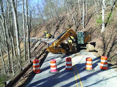 Photo by Patrick Taylor US64 reopened to vehicle traffic on Tuesday night following nearly a month of repairs to fix a section of road that was compromised by a landslide on Jan. 9. According to NCDOT officials, the repairs cost approximately $270,000.