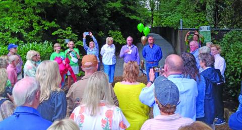 A large crowd turned out for the grand opening of the Thomas Taulbee memorial entrance as part of the Cashiers Greenway Ramble.