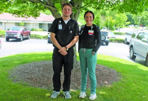 Jackson Dunn (left) and Reese Schmitt are both CNAs at the Eckerd Living Center in Highlands, and are enrolled in Galen Nursing College.